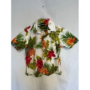 Toddler Short Sleeve Button Up Hawaiian Kai-VeiKau Vintage Pineapples Hibiscus